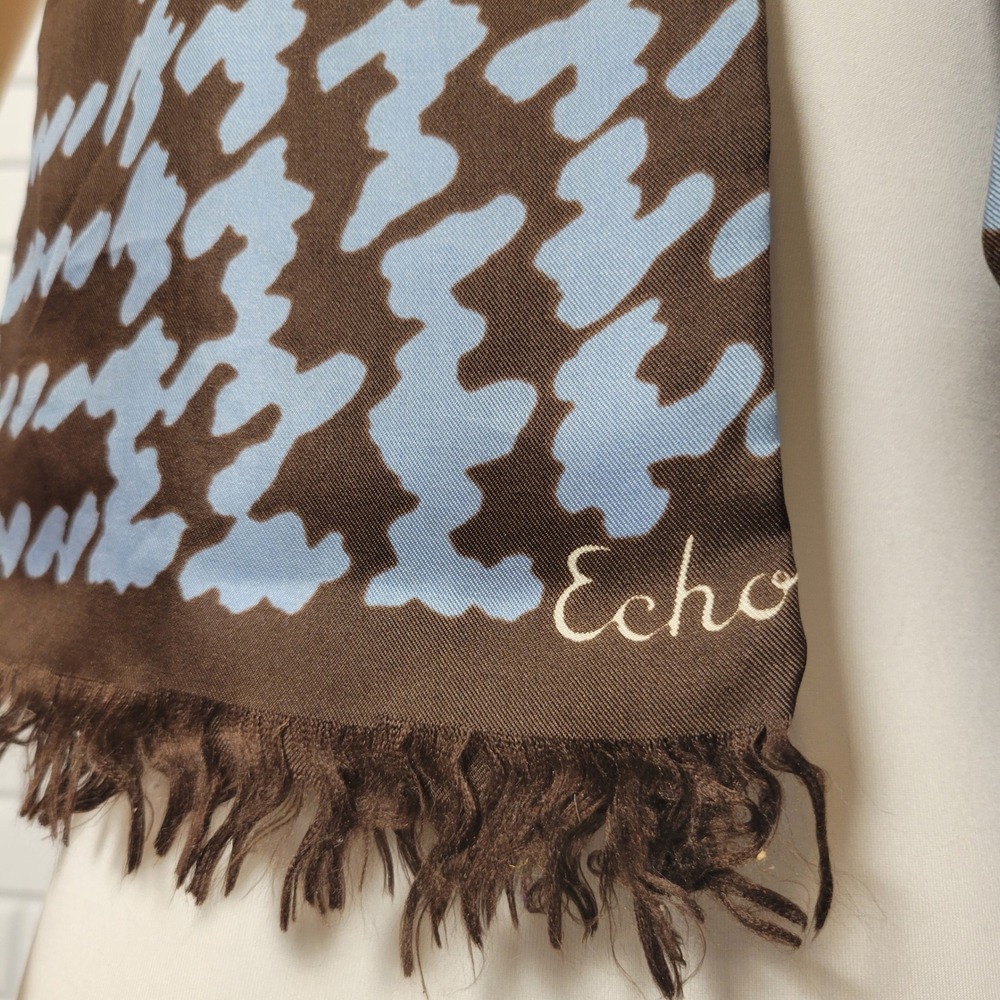 Vintage 1970s Echo Silk Scarf Abstract Houndstooth Plaid Long Mod Quiet Luxury - Picture 2 of 9